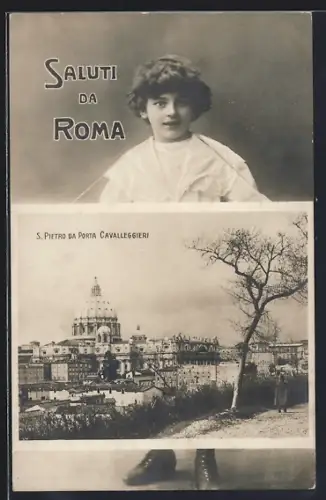 AK Roma, S. Pietro da Porta Cavalleggieri, Panorama im Bild, getragen von einem Knaben