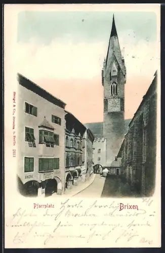 AK Brixen, Pfarrplatz mit Kirchturm