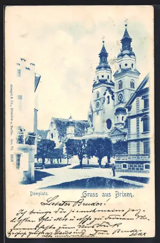 AK Brixen, Domplatz mit Dom u. Anlagen