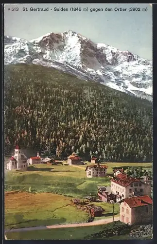AK St. Gertraud-Sulden, Ortsansicht gegen den Ortler