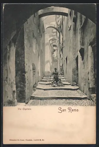 AK San Remo, Via Capitolo mit Mutter und Kindern