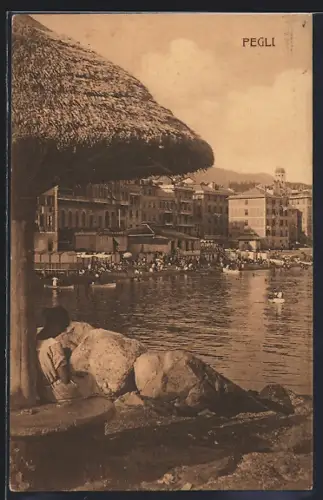 AK Pegli, Teilansicht mit Hafenpartie