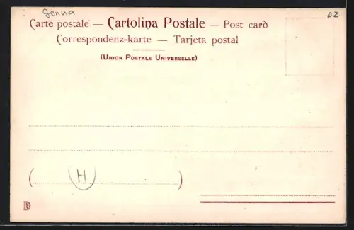 Lithographie Genes, Eden Palace Hotel, Blick über den Hafen auf die Stadt