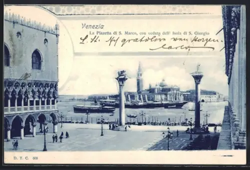 AK Venezia, La Piazetta di S. Marco, con veduta dell` Isola di S. Giorgio