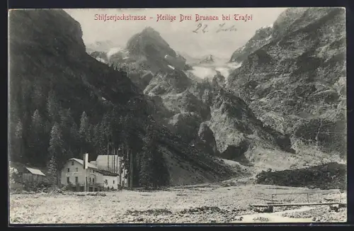 AK Trafoi, Heilige Drei Brunnen, Gasthof an der Stilfserjochstrasse
