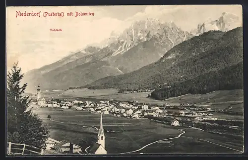 AK Niederdorf /Pustertal, Teilansicht mit Toblach, Dolomiten