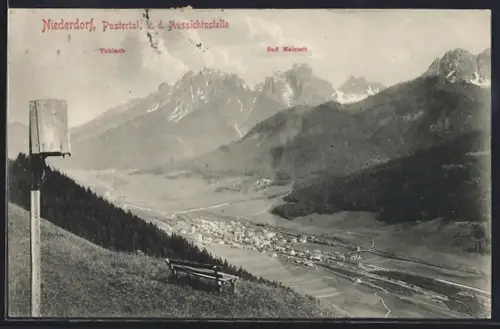 AK Niederdorf /Pustertal, Teilansicht mit Toblach und Bad Maistatt von der Aussichtsstelle aus