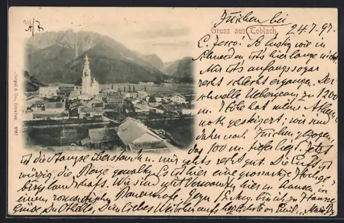 AK Toblach, Panorama mit Kirche