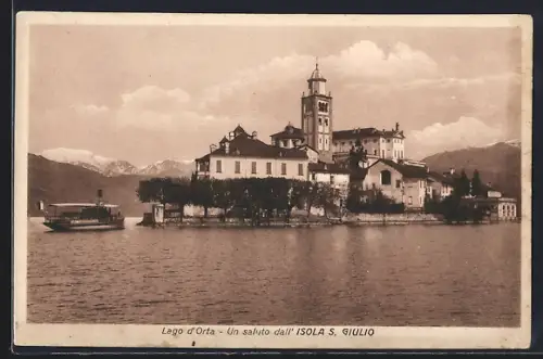 AK Isola S. Giulio /Lago d`Orta, Dampfer vor der Insel