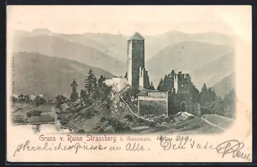 AK Sterzing, Blick auf die Ruine Strassberg bei Gossensass