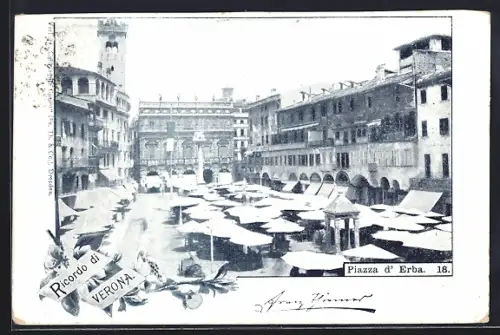 AK Verona, Piazza d`Erba, Platz mit Marktständen