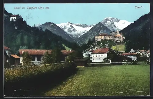 AK Sand in Taufers, Ortsansicht mit Bergpanorama