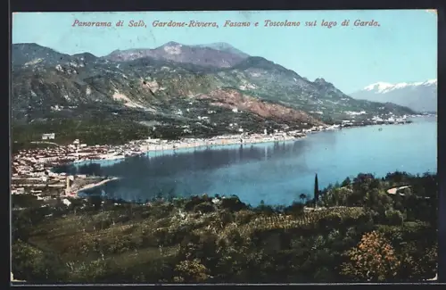 AK Salò /Lago di Garda, Panorama di Salò, Gardone-Riviera, Fasano e Toscolano