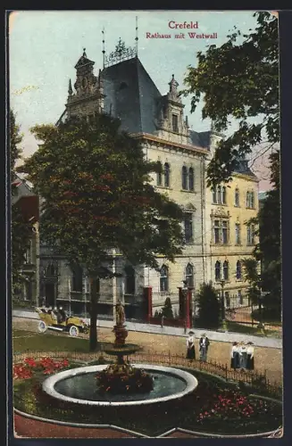 AK Crefeld, Rathaus mit Westwallstrasse