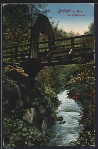 AK Bodetal im Harz, Teufelsbrücke mit Bachpartie