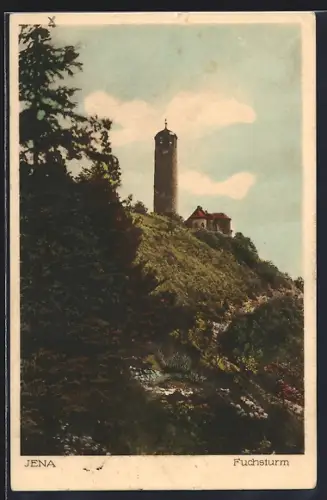 AK Jena, Fuchsturm vom Berghang aus gesehen