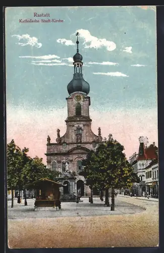 AK Rastatt, Katholische Stadt-Kirche mit Vorplatz