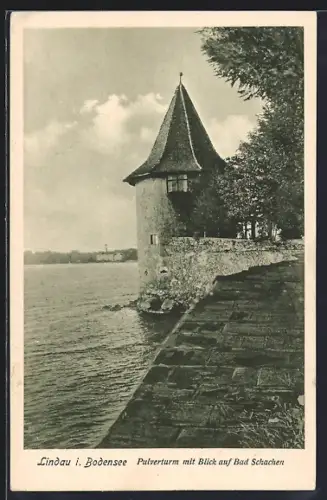 AK Lindau i. Bodensee, Pulverturm mit Blick auf Bad Schachen