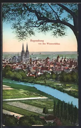 AK Regensburg, Ortsansicht von den Winzerhöhen