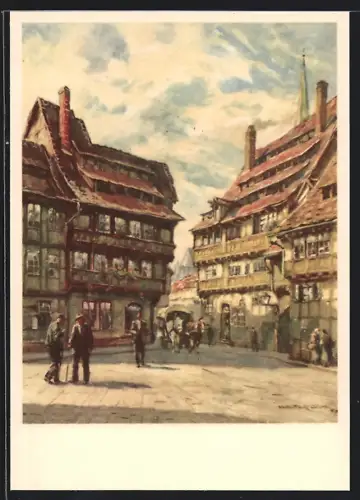 Künstler-AK Halberstadt, Gerberhäuser am Kulk