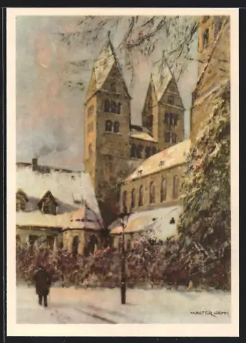 Künstler-AK sign. Walter Gemm: Alt-Halberstadt, Liebfrauenkirche im Schnee