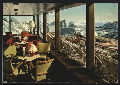 AK Garmisch-Partenkirchen, Schneefernerhaus /Zugspitze, Wintergarten mit Liegeterrassen im Hotel Schneefernerhaus