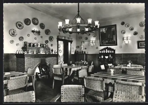 AK Kleinblittersdorf /Saarland, Speisesaal der Gaststätte Rebenhof, Inh. Walter Poro