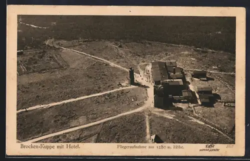 AK Brocken, Hotel Brocken, Fliegeraufnahme