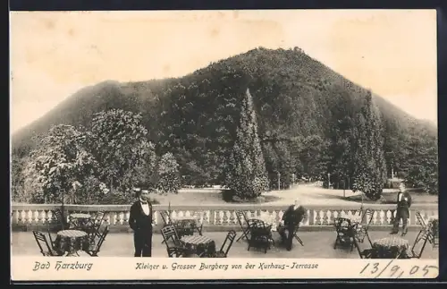 AK Bad Harzburg, Kleiner und Grosser Burgberg von der Kurhaus-Terrasse aus