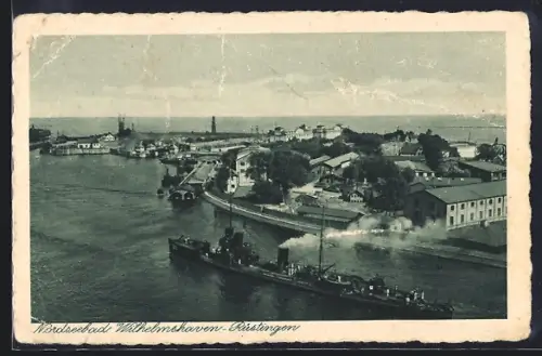 AK Wilhelmshaven-Rüstingen, Nordseebad, Teilansicht mit Dampfer
