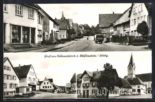 AK Böhmenkirch, Dorfpartie, Rathaus und Kirche