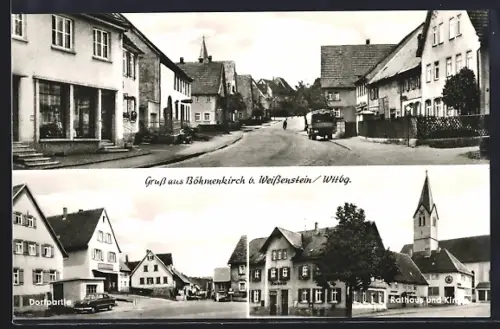 AK Böhmenkirch, Dorfpartie, Rathaus und Kirche