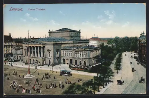 AK Leipzig, Neues Theater mit Strassenbahn