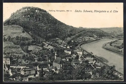 AK Königstein a. d. Elbe, Teilansicht mit Kirche und Festung