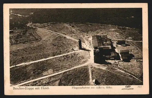 AK Brocken, Blick auf Brocken-Kuppe mit Hotel, Inh. Rudolph Schade