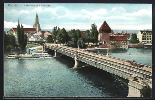 AK Konstanz, Rheinbrücke & Münster