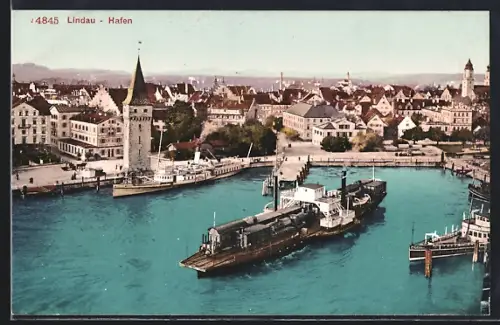 AK Lindau, Dampfschiffe am Hafen