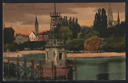 AK Konstanz a. B., Gondelhafen mit Stadtgarten und Münster