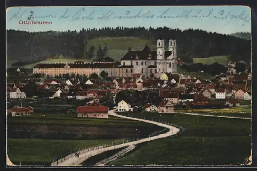 AK Ottobeuren, Teilansicht mit Kloster und Strassenpartie