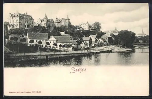 AK Saalfeld / Saale, Ortsansicht mit Fluss
