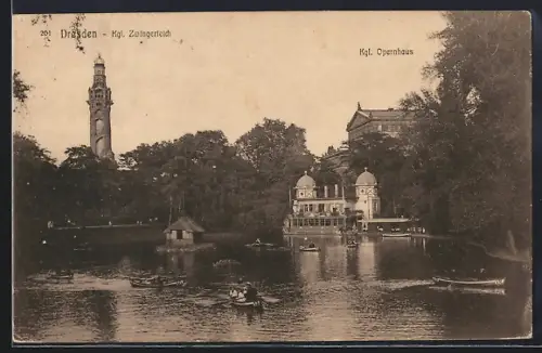 AK Dresden, Königliches Opernhaus und Königlicher Zwingerteich