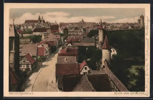 AK Rothenburg o. T., Blick vom Spitaltor auf Stadtmauer und Altstadt