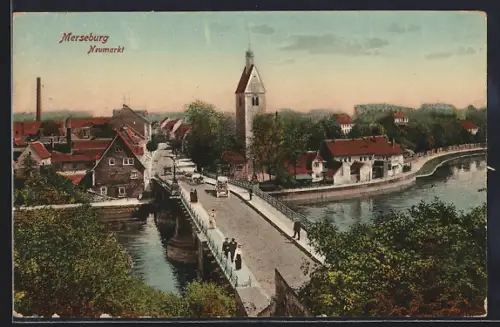 AK Merseburg, Neumarkt mit Brücke