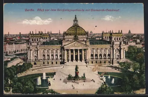 AK Berlin, Platz vor dem Reichstagsgebäude, Bismarck-Denkmal