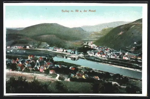 AK Bullay a. d. Mosel, Gesamtansicht mit Flusspartie