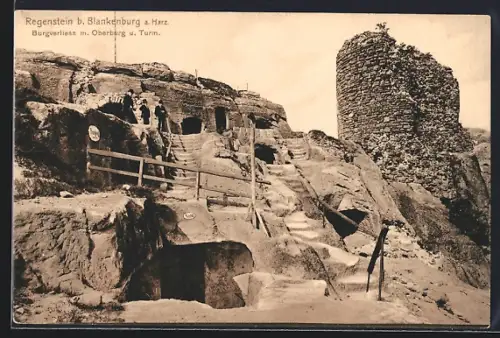 AK Regenstein b. Blankenburg, Burgverlies, Oberburg, Turm