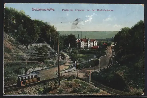 AK Wilhelmshöhe, Druseltal mit Herkulesbahn - Bergbahn