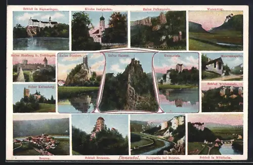 AK Sigmaringen, Schloss, Ruine Falkenstein, Beuron und Mauruskapelle