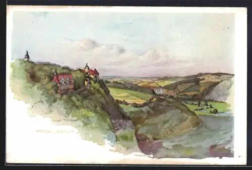 Künstler-AK Dornburg a. S., Die 3 Schlösser von Dornburg