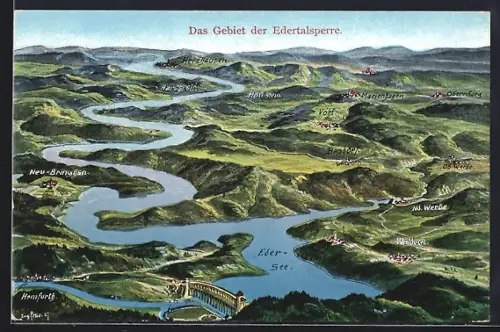 AK Waldeck / Hessen, Panorama des Gebietes der Edertalsperre